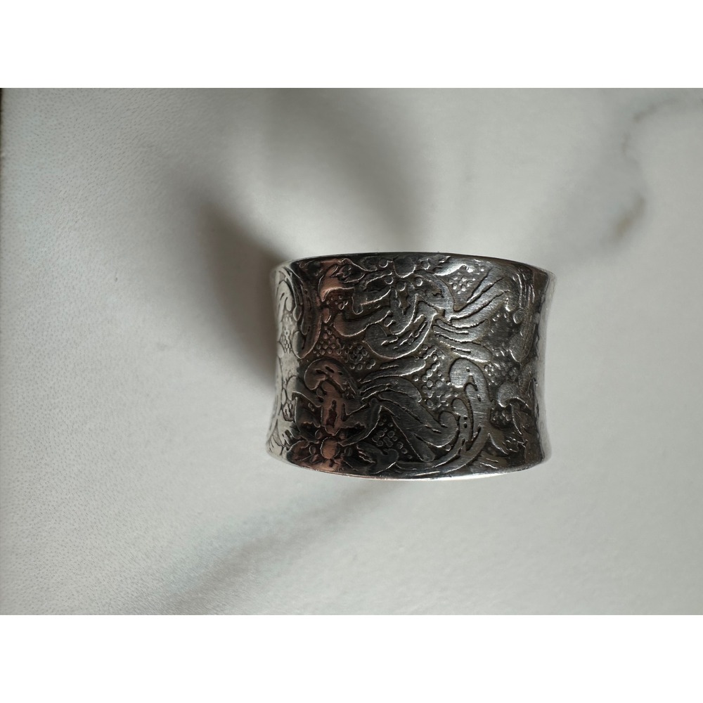 Vintage 925 Sterling Silver Wide Floral‎ Cigar Band Ring Size 10 Embossed 4.68g